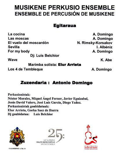 Programa de mano del concierto, dirigido por Antonio Domingo.